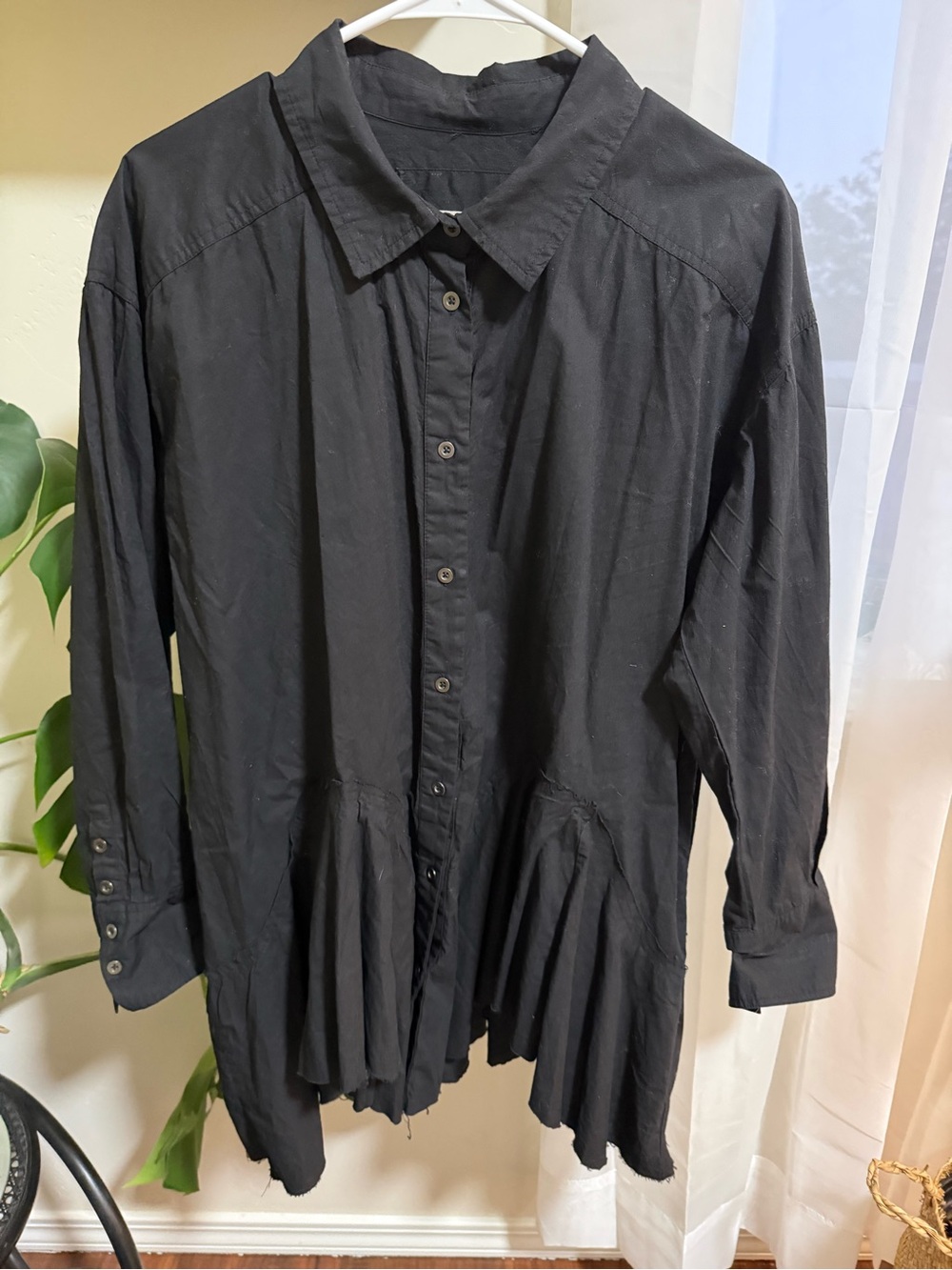 We The Free Black Button-Front Blouse with Collared Neck